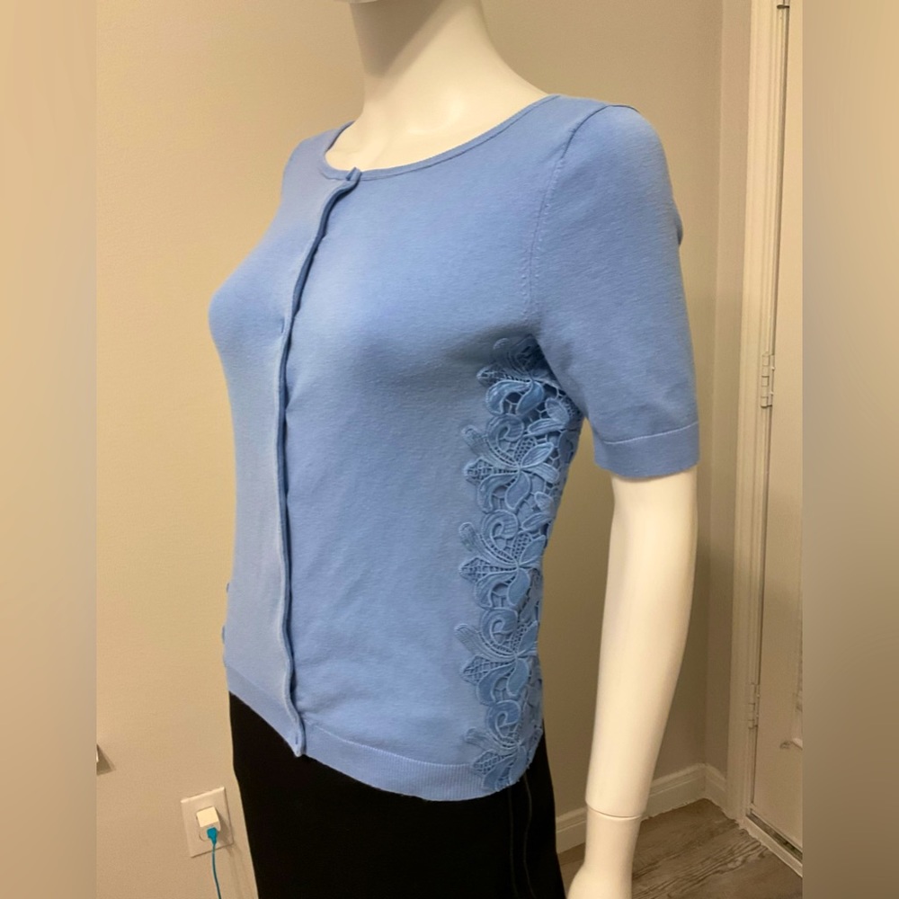 Talbots Cotton Blend Cardigan, Blue Periwinkle Floral Print, Size P